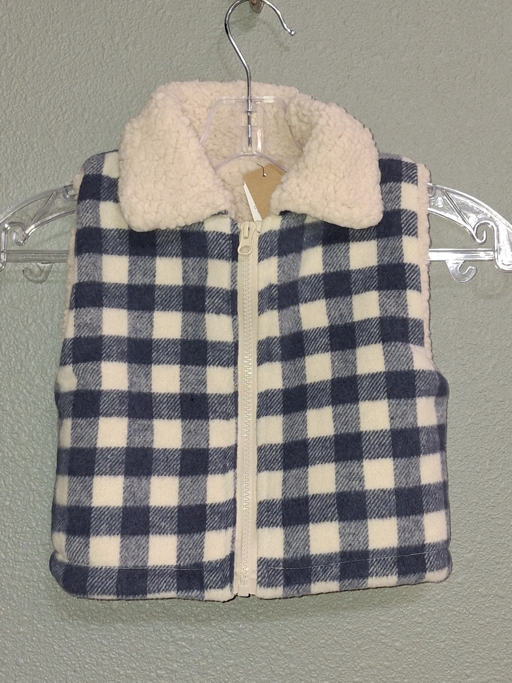 Cozy Navy and Cream Plaid Sherpa Vest 2/3T - Cracker Barrel